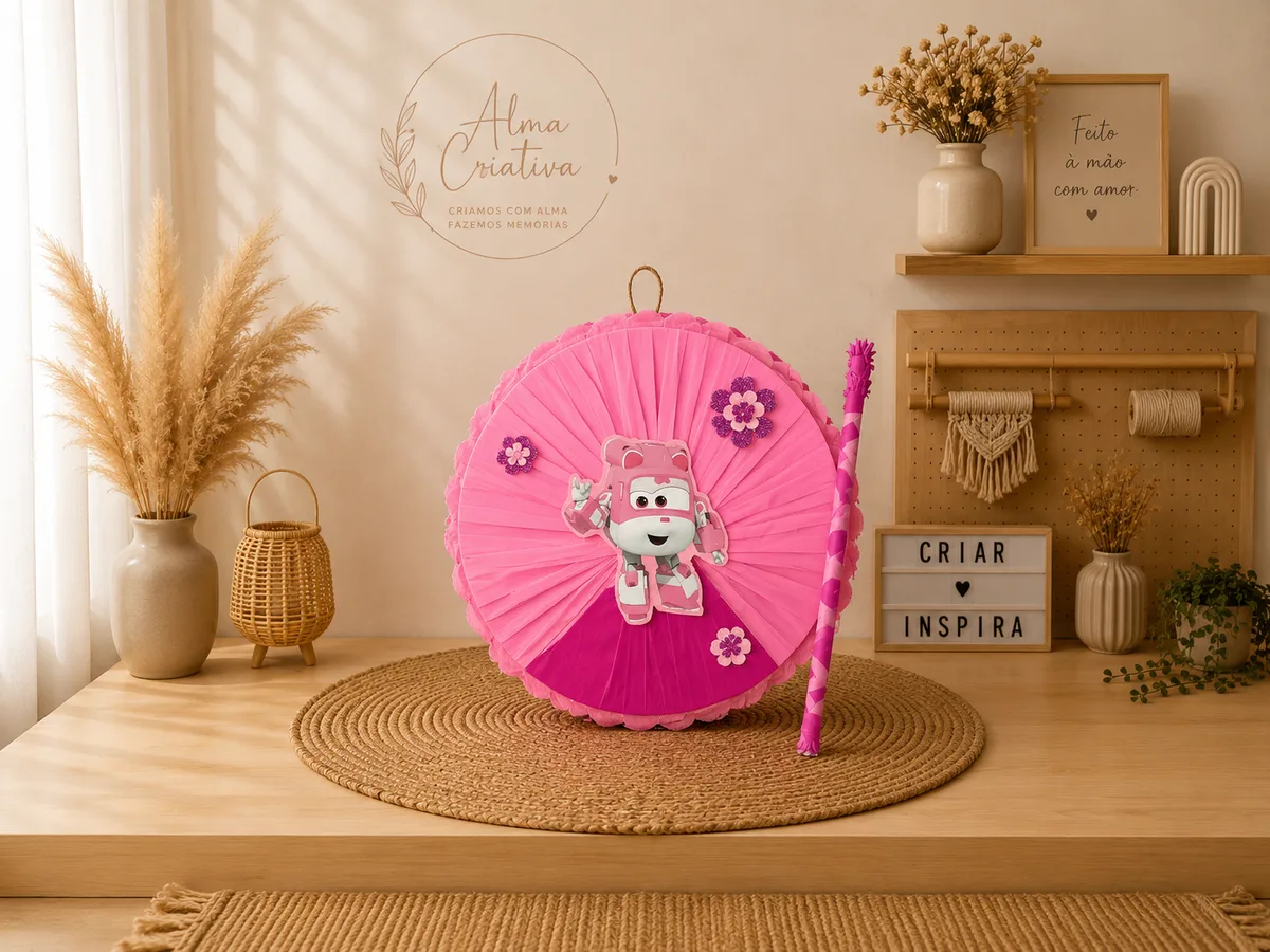 Piñata Hexágono Cão Rosa