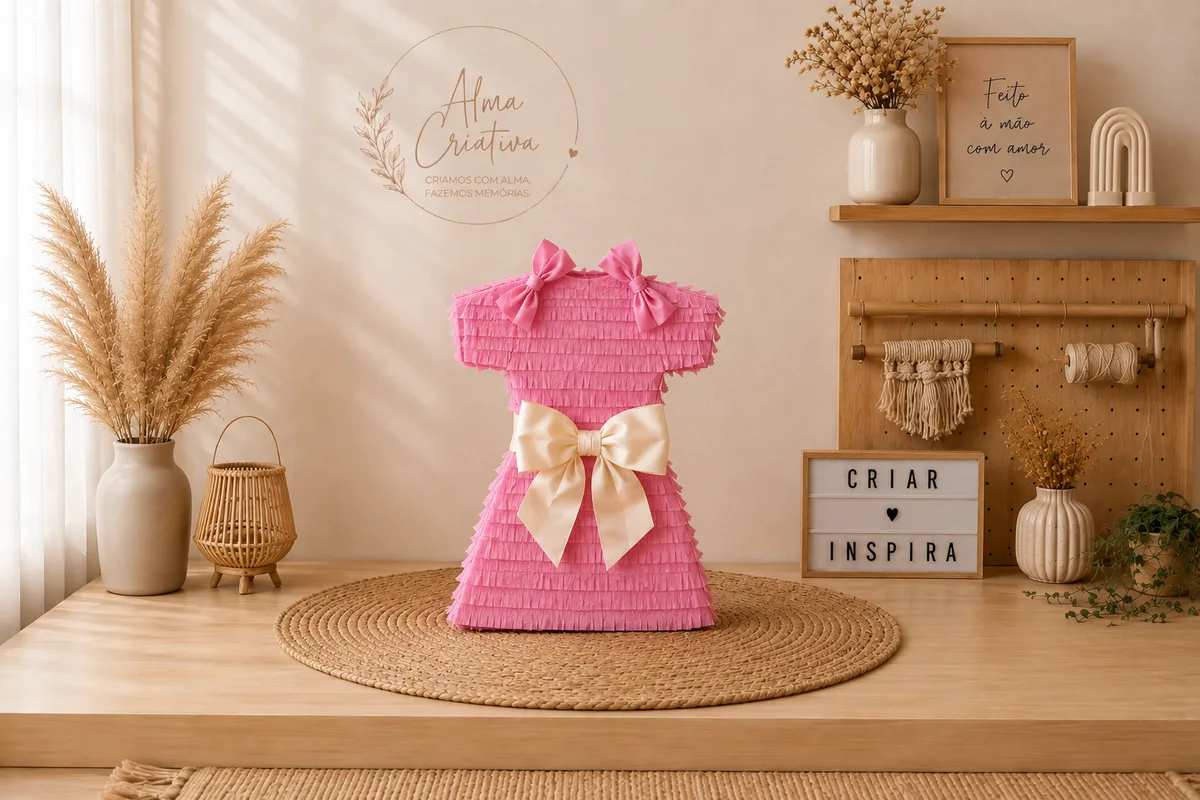 Piñata Vestido Rosa com Laço